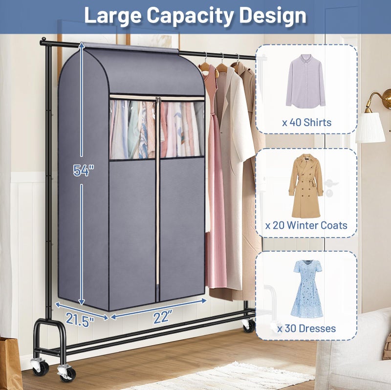 SLEEPING LAMB 54'' Hanging Garment Bags for Closet Storage Sealed Completely Jackets Coats Suits Clothes Rack Cover for Wardrobe with Clear PVC Window, 2 Packs, Grey(Hanging Rod Not Included) - Image 5